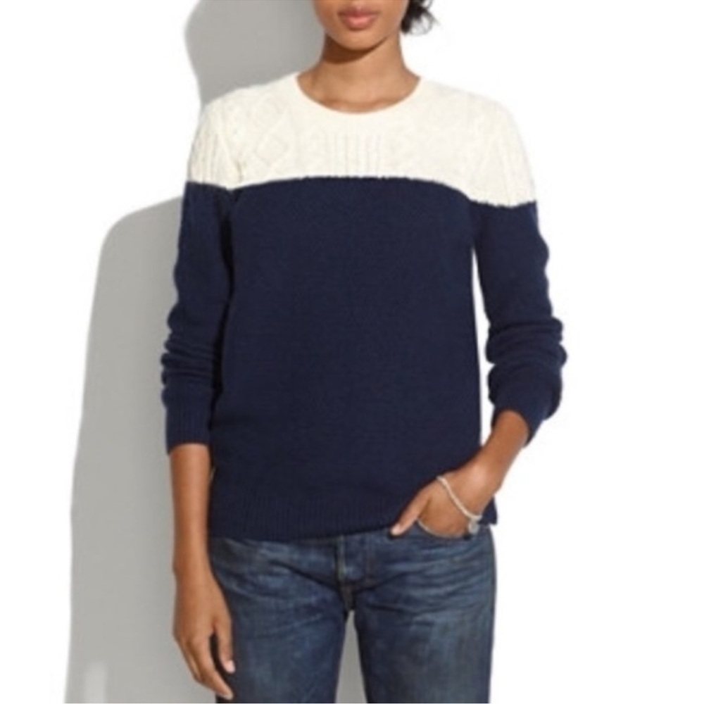 Madewell red Cream Color Block Cable Knit Sweater size Medium M. Y2K - Picture 3 of 8
